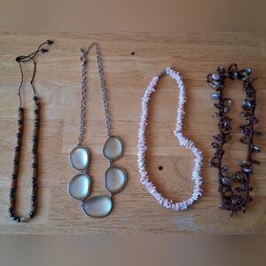 Lot Of 4 Microbead & Shell Casual Everyday Silver Tone Costume Necklace Jewelry